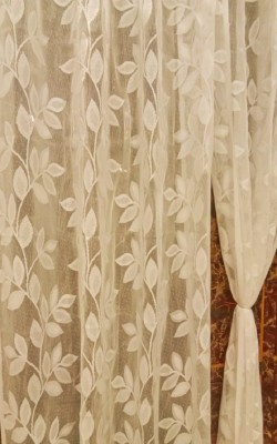 HHF DECOR 213 cm (7 ft) Polyester Semi Transparent Door Curtain (Pack Of 2)(Floral, Cream)
