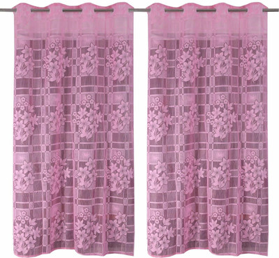SR Collection 152 cm (5 ft) Window Net Semi Transparent Curtain (Pack Of 6)(Pink, Floral)