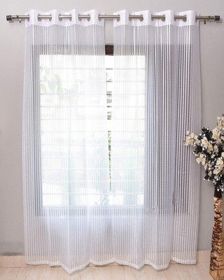 BELLA TRUE 270 cm (9 ft) Long Door Net Transparent Curtain (Pack Of 2)(White, Striped)