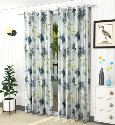 LaVichitra 274.5 cm (9 ft) Long Door Polyester Blackout Curtain (Pack Of 2)(Grey, Floral)
