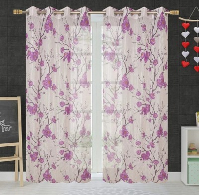 VeNom 152 cm (5 ft) Polyester Semi Transparent Window Curtain (Pack Of 2)(Floral, Pink)