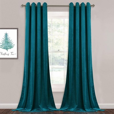 Hundur Store 182 cm (6 ft) Velvet Blackout Window Curtain (Pack Of 3)(Plain, Teal Green)