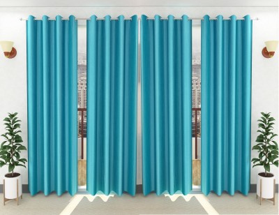 Panipat Textile Hub 213 cm (7 ft) Polyester Semi Transparent Door Curtain (Pack Of 4)(Solid, Aqua)