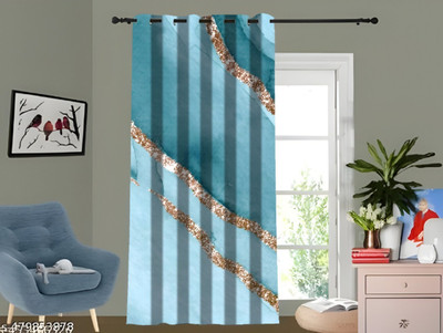 S VEERA 214 cm (7 ft) Door Polyester Room Darkening Curtain Single Curtain(Blue, Printed)