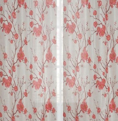 SUHANA FAB 213 cm (7 ft) Polyester Semi Transparent Door Curtain (Pack Of 2)(Printed, Red)