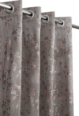 Drape And Decor 213.36 cm (7 ft) Door Velvet Room Darkening Curtain (Pack Of 2)(Grey, Self Design)