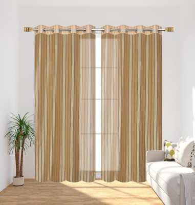 Homefab India 152.4 cm (5 ft) Polyester Transparent Window Curtain (Pack Of 2)(Striped, Beige)