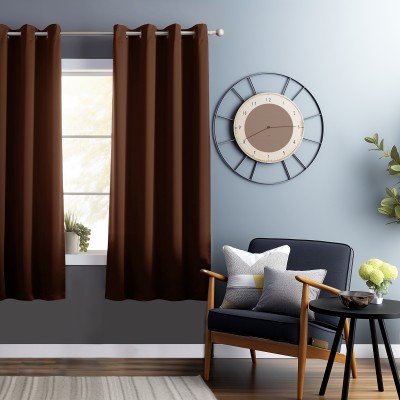 Bedspun 152 cm (5 ft) Polyester Blackout Window Curtain Single Curtain(Solid, Brown)
