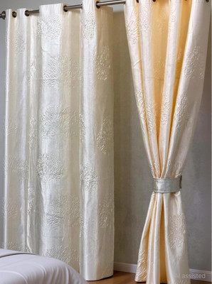 DTODEXPRESS 152.4 cm (5 ft) Window Polyester Room Darkening Curtain (Pack Of 2)(Cream, Floral)