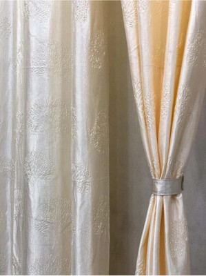 DTODEXPRESS 213.3 cm (7 ft) Polyester Room Darkening Door Curtain (Pack Of 2)(Floral, Cream)