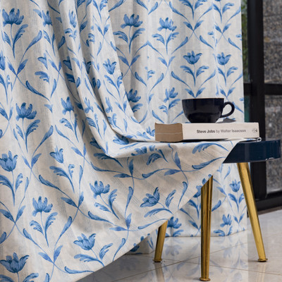 Urban Space 152 cm (5 ft) Window Cotton Room Darkening Curtain (Pack Of 2)(Water Lily - Blue, Floral)