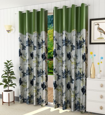 Arick Home 153 cm (5 ft) Polyester Semi Transparent Window Curtain (Pack Of 2)(Floral, Green)