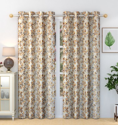 Homefab India 152.4 cm (5 ft) Polyester Semi Transparent Window Curtain (Pack Of 2)(Floral, Brown)