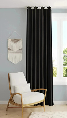 Kanodia Poly Fab 213 cm (7 ft) Door Polyester Semi Transparent Curtain Single Curtain(Black, Solid)