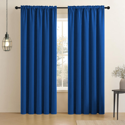 LINENWALAS 198.12 cm (7 ft) Window Polyester Blackout Curtain (Pack Of 2)(Cobalt Blue, Solid)