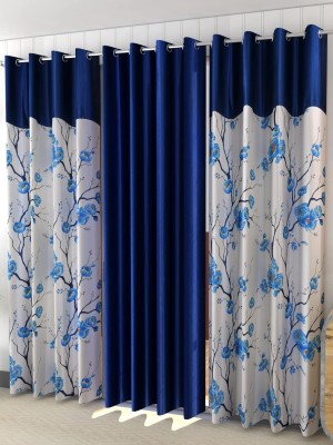 THE LAILA 183 cm (6 ft) Polyester Semi Transparent Shower Curtain (Pack Of 3)(Floral, Blue)