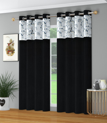 Soweto 274.32 cm (9 ft) Long Door Polyester Semi Transparent Curtain (Pack Of 2)(Black, Self Design)