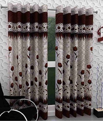 BARBRIQ HOMES 152 cm (5 ft) Polyester Room Darkening Window Curtain (Pack Of 2)(Floral, coffee)