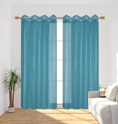 ALBANIA DRAPS 152 cm (5 ft) Tissue Transparent Window Curtain (Pack Of 2)(Striped, Aqua)