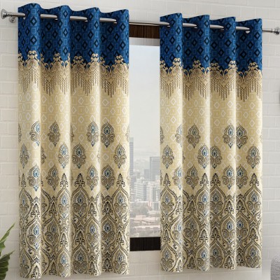 Story@home 152 cm (5 ft) Polyester Semi Transparent Window Curtain (Pack Of 2)(Printed, Dark Blue, Ivory)