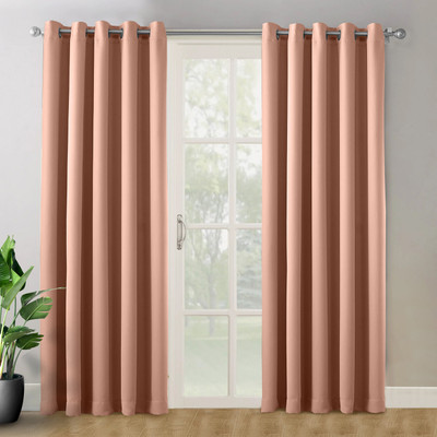 haus & kinder 210 cm (7 ft) Door Polyester, Velvet Blackout Curtain (Pack Of 2)(Peach, Solid)
