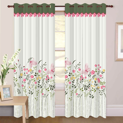 V4S 274 cm (9 ft) Long Door Polyester Room Darkening Curtain Single Curtain(Pink, Floral)