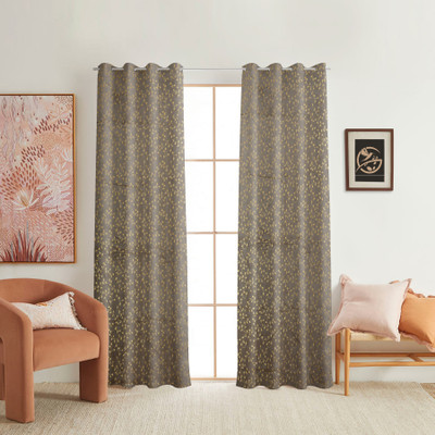 HOMETRESSA 153 cm (5 ft) Window Polyester Semi Transparent Curtain (Pack Of 2)(Grey, Printed)