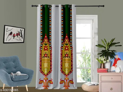 FDV 274 cm (9 ft) Long Door Polyester Room Darkening Curtain Single Curtain(Green, Floral)