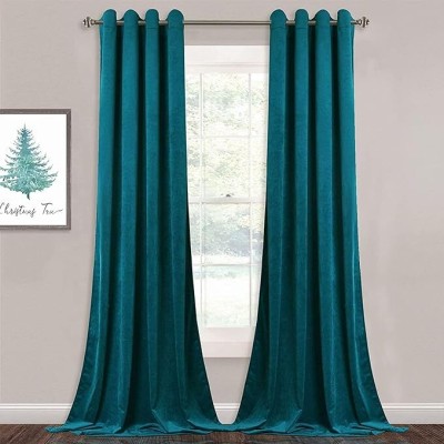 Sparrow world 152 cm (5 ft) Velvet Blackout Window Curtain (Pack Of 2)(Solid, Teal Green)
