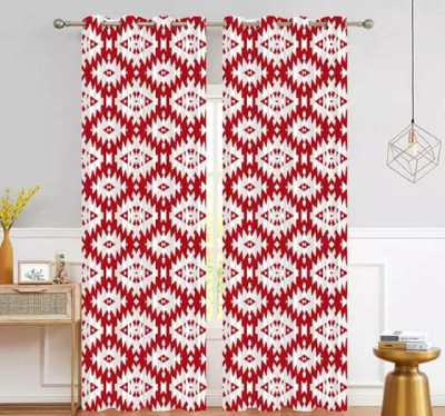 V4S 274 cm (9 ft) Polyester Room Darkening Long Door Curtain (Pack Of 2)(Geometric, Red)