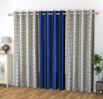 Arick Home 243.84 cm (8 ft) Polyester Semi Transparent Window Curtain (Pack Of 3)(Printed, Blue)