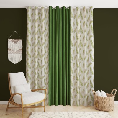 Yarnis 152 cm (5 ft) Polyester Semi Transparent Window Curtain (Pack Of 3)(Printed, Dark Green)