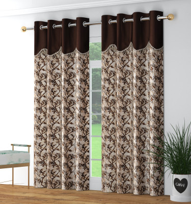 Galaxy Home Decor 153 cm (5 ft) Window Polyester Semi Transparent Curtain (Pack Of 2)(Brown, Printed)