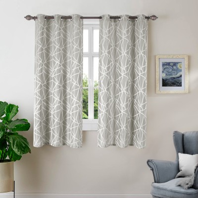 Deco Window 161.5 cm (5 ft) Polyester Room Darkening Window Curtain (Pack Of 2)(Printed, Silver Grey)