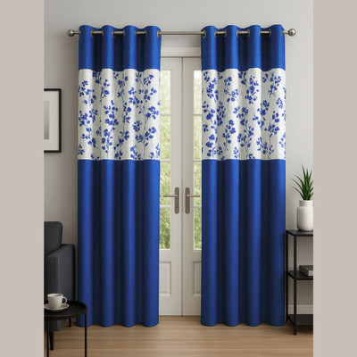CoverCraze 213 cm (7 ft) Polyester Semi Transparent Door Curtain (Pack Of 2)(Printed, Blue and White)