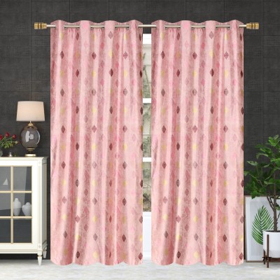 Litloom 214 cm (7 ft) Polyester Room Darkening Door Curtain (Pack Of 2)(Printed, Pink)