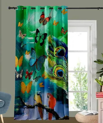 Shivay decor 214 cm (7 ft) Door Polyester Room Darkening Curtain Single Curtain(Blue, Floral)