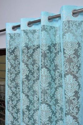 PICTAS 155 cm (5 ft) Net Semi Transparent Window Curtain Single Curtain(Floral, Aqua)