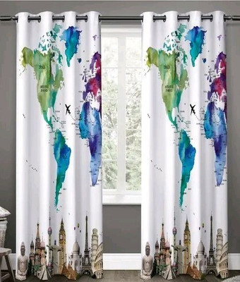RD 154 cm (5 ft) Window Polyester Room Darkening Curtain Single Curtain(Blue, Self Design)