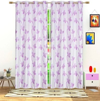 LoomJoy 182.88 cm (6 ft) Polyester Semi Transparent Shower Curtain (Pack Of 2)(Floral, Purple)