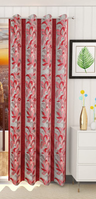 Kraftiq Homes 214 cm (7 ft) Polyester Semi Transparent Door Curtain Single Curtain(Floral, Maroon)