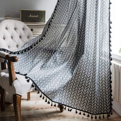 Urban Space 213 cm (7 ft) Door Cotton Room Darkening Curtain Single Curtain(Herringbone Grey, Geometric)