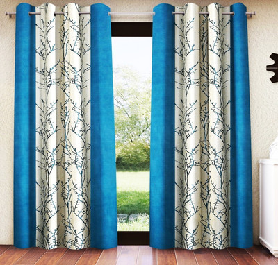 Home Sizzler 213 cm (7 ft) Door Polyester Semi Transparent Curtain (Pack Of 2)(DN1829 Aqua, Printed)
