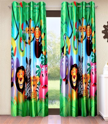 Home Sizzler 213 cm (7 ft) Polyester Room Darkening Door Curtain (Pack Of 2)(Cartoon, Green)