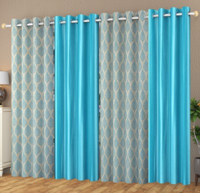 YUKANY 213 cm (7 ft) Polyester Semi Transparent Door Curtain (Pack Of 4)(Printed, Aqua Blue)