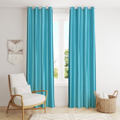 Rashee Creations 213 cm (7 ft) Polyester Semi Transparent Door Curtain (Pack Of 2)(Solid, Aqua)
