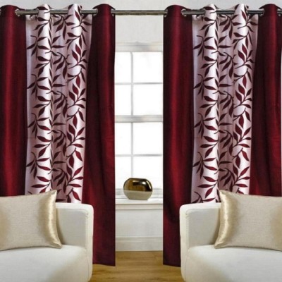 N2C Home 213 cm (7 ft) Polyester Semi Transparent Door Curtain (Pack Of 2)(Floral, Maroon)