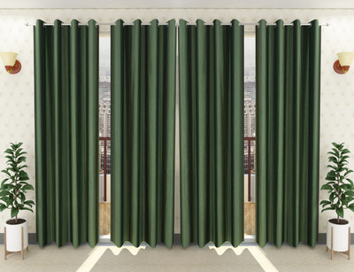 Panipat Textile Hub 213 cm (7 ft) Door Polyester Semi Transparent Curtain (Pack Of 4)(Green, Solid)