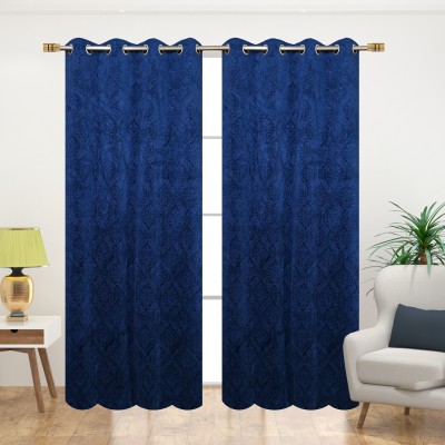 Lucacci 153 cm (5 ft) Polyester Room Darkening Window Curtain (Pack Of 2)(Self Design, Navi Blue)