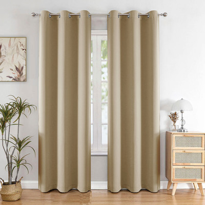 HOMEMONDE 152.4 cm (5 ft) Polyester Blackout Window Curtain (Pack Of 2)(Plain, Beige)